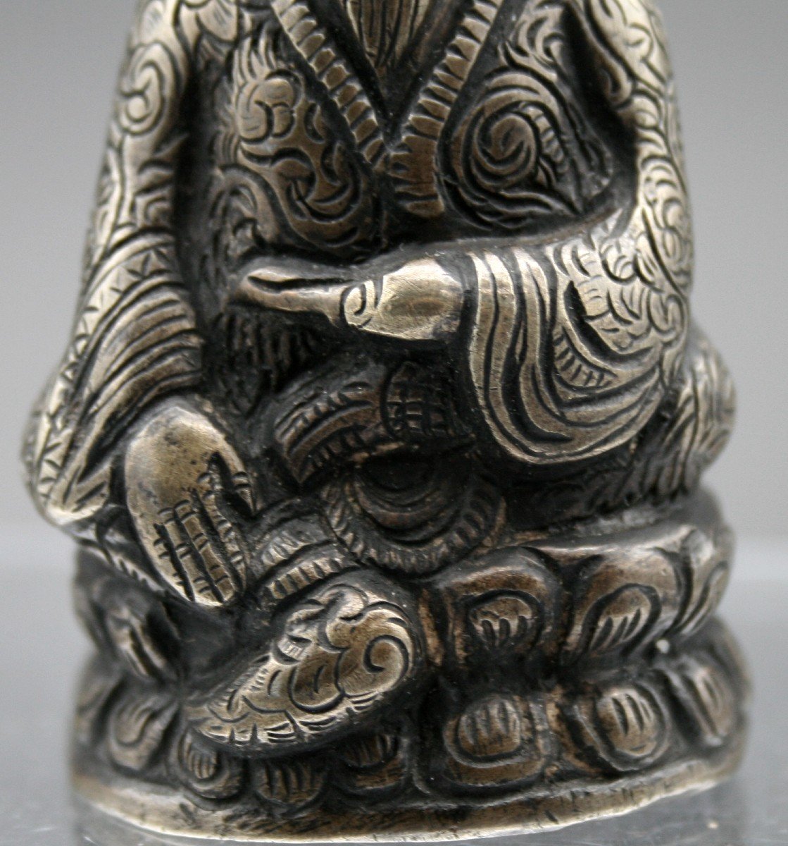 Ancienne Figure Tibétaine En Argent Massif  Karmapa Bouddhiste Lama-photo-2