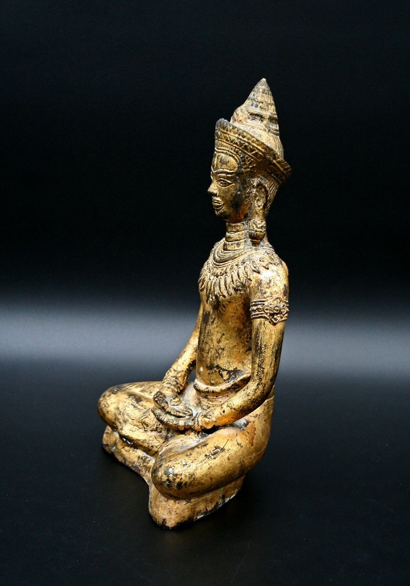 Large Antique Cambodian Gilt Bronze Buddha  Khmer Style Sangha Meditation-photo-1