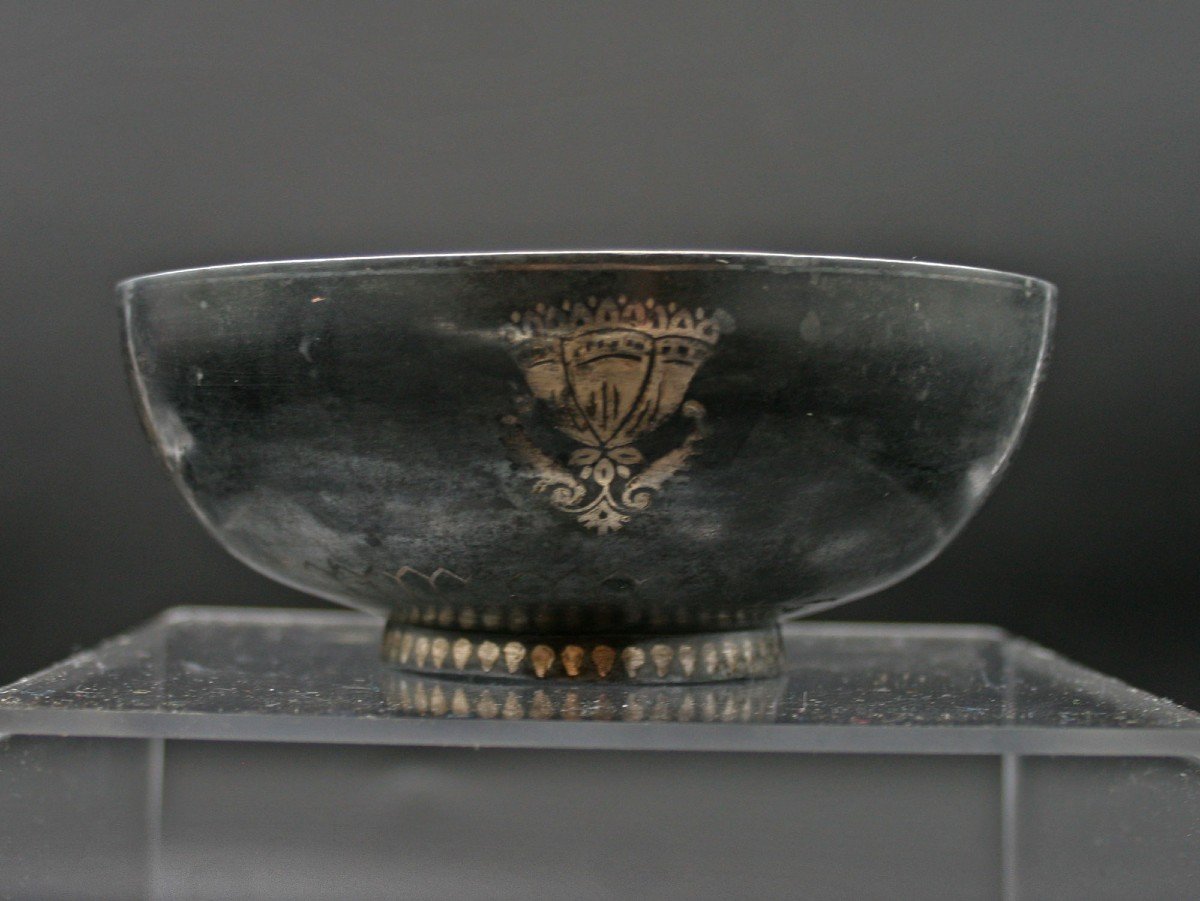 Antique Bidri Bowl & Underdish India, XIXth Century. Bidriware. Mughal.-photo-4