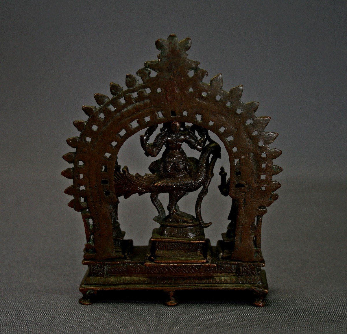 Antique Indian Bronze Sculpture Hindu God Of War Kartikeya - Murugan Tamil-photo-4