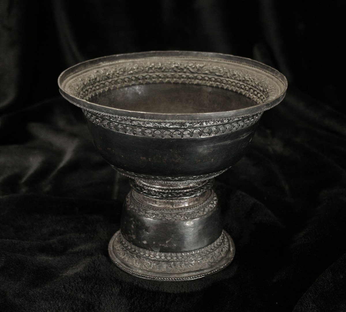 Antique Thai Silver Bowl Buddhist Temple Altar Offering Dated 1924-photo-3