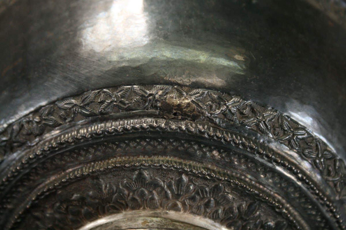 Antique Thai Silver Bowl Buddhist Temple Altar Offering Dated 1924-photo-4