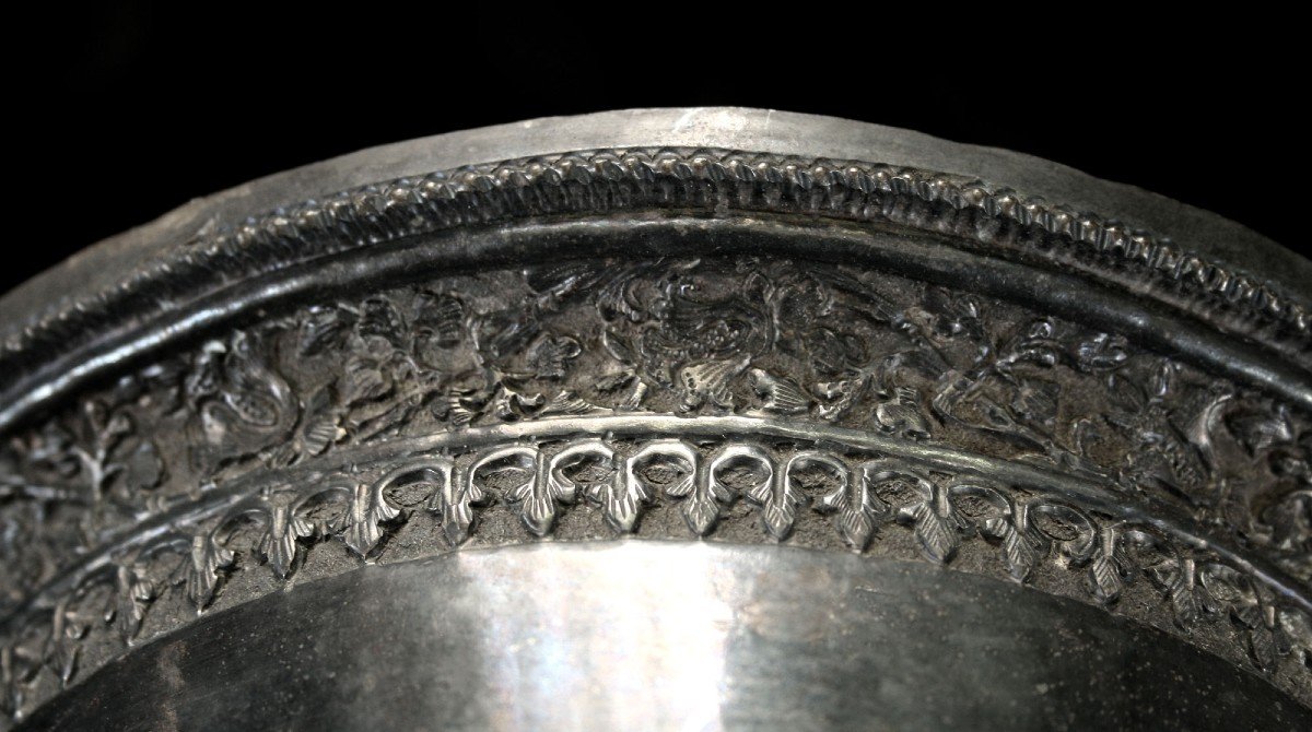 Antique Thai Silver Bowl Buddhist Temple Altar Offering Dated 1924-photo-2