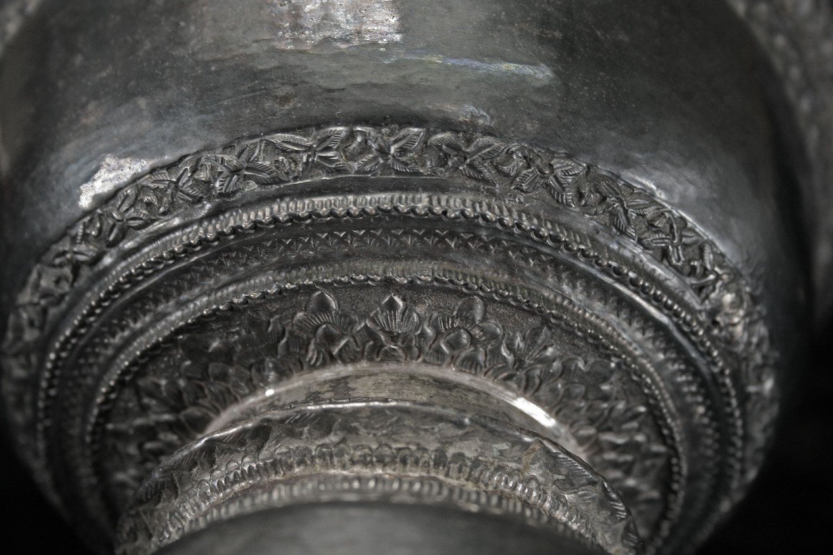 Antique Thai Silver Bowl Buddhist Temple Altar Offering Dated 1924-photo-3