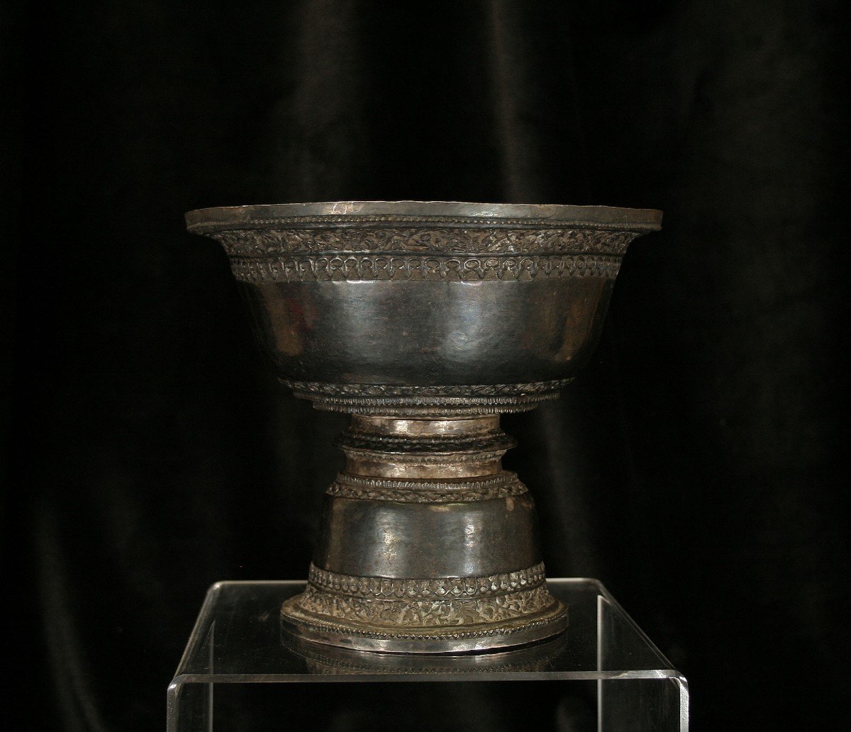 Antique Thai Silver Bowl Buddhist Temple Altar Offering Dated 1924