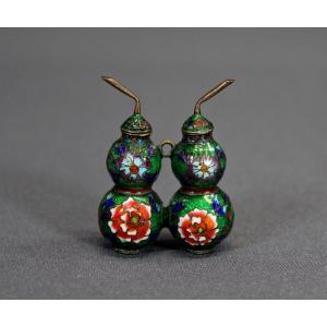 Chinese Cloisonne Enamel Snuff Bottle Pair Of Double Gourds