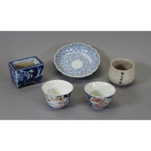 Collection Cinq Pièces Porcelaine Japonaise Imari Arita Edo Meiji