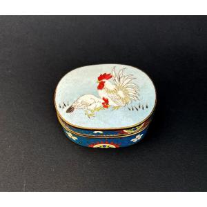 Antique Japanese Cloisonne Namikawa Yasuyuki Style Rooster Chicken Box Meiji Period