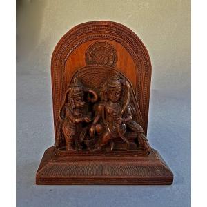 Antique Hanuman & Rama Indian Hindu Temple Monkey God Wood Carving