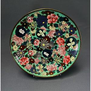 Cloisonné Japonais Ancien Grand Plat Floral Millefiori Période Meiji Vers 1890 - 1900