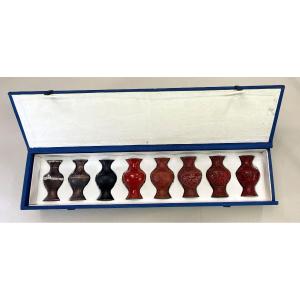 Chinese Cinnabar Lacquer Manufacturing Process 8 Vases In Original Box