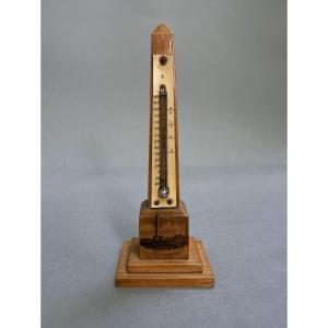 Antique French Obelisk Les Phares Le Touquet Thermometer Souvenir Satin Wood