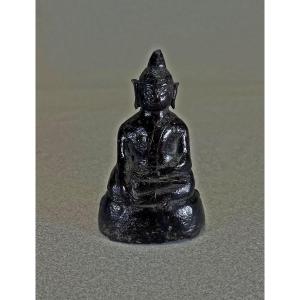 Ancien Bronze Bouddha Shakyamuni Laos / Thaï Bouddhiste Sculpture Bhumisparsha Mudra 17éme