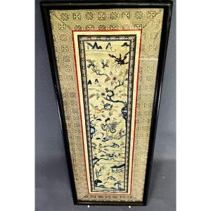 Antique Chinese Silk Embroidery Immortal Lan Caihe Patron Of Gardeners And Florists