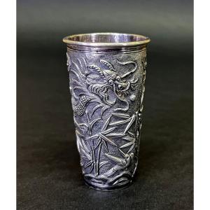 Antique Vietnamese Dragon Goblet In Sterling Silver, 19th Century