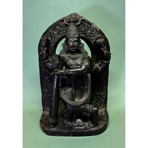 Antique Indian Black Stone Dvarapala Temple Guardian Of Hindu God Shiva 