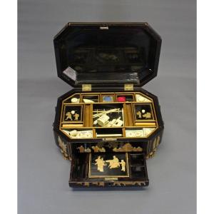 Antique Chinese Export Lacquer Sewing Box