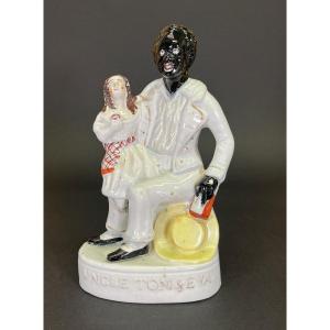 Antique  English Staffordshire Pottery Figure Uncle Tom & Eva Anti-slavery Novel 19th Century 