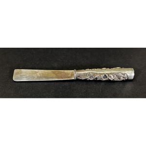 Antique Opium Tool Spatula Knife Vietnamese Dragon Handle Indochina Silver