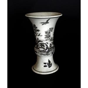 Vase En Porcelaine De Worcester Première époque Décoration d'Oiseau Transfert Noir vers 1760