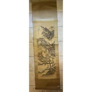 Antique Japanese Scroll Painting / Kakemono - Fisherman By Tachihara Kyosho Edo Dated 1833