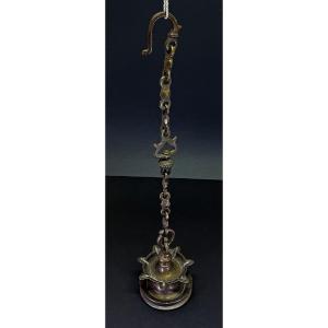 Large Antique Indian Bronze Hanging Oil Lamp India, C18th - 19th Hindu Temple 