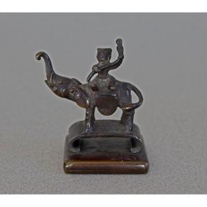 Chinese Bronze Seal Boy On An Elephant Ming Dynasty