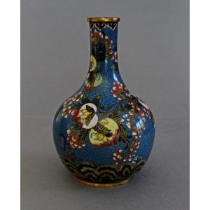 Vase Cloisonné Chinois Antique Pêches Vase Tianqiuping Jiaqing