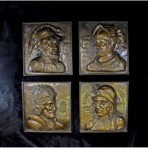 4 Bronzes Ancien Portraits Historiques Louvain Wallonie Anvers Belgique France 