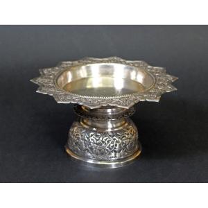 Antique Thai Silver Buddhist Temple  Offering Dish