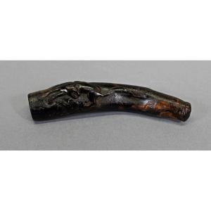 Pipe à Tabac Japonaise Ancienne En Corne Sculptée Période Edo Tigre
