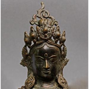 Bronze Tibétain Antique Tara Verte Bouddha Féministe Méditation Protection Contre La Souffrance
