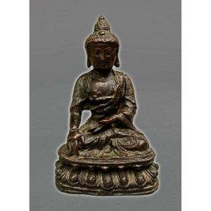 Bouddha Historique En Bronze Antique Bhumisparsha Mudra Sino-tibétain