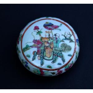 Porcelaine Chinoise Ancienne Famille Rose Boîte à Pâte à Sceau XIXe Siècle