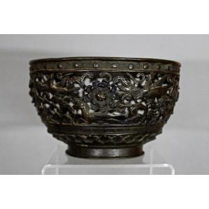 Rare Chinese Bronze Incense Burner With Inscription 锦上添花