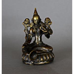 Belle Petite Statue Antique En Bronze Tibétain Tara Bouddha Féminin Bouddhiste