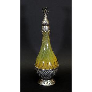 Carafe Antique En Verre Avec Monture En Argent Islamique Moyen-orient