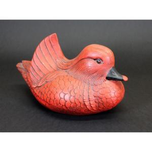 Vintage Mid Century Pottery Mandarin Duck Signed