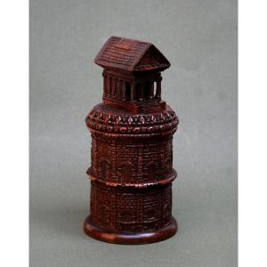 Important Antique Treen French Tobacco Jar & Match Safe Maison Carrée & Arènes Nîmes