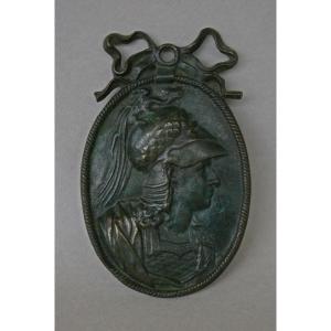 Plaque En Bronze Antique Grand tour Athena 1680 - 1720 Bonne Patine d'Origine