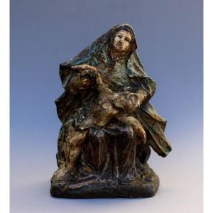 La Pieta, Sculpture Antique En Bois Sculpté Et Peint Français XVe/xvie Siècle