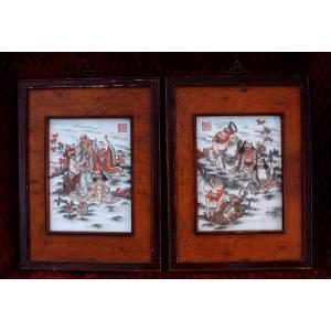 Pair Of Chinese Porcelain Plaques Republic Period