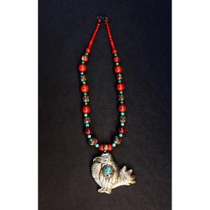 Collier Oiseau Turquoise Tibet Ou Népal