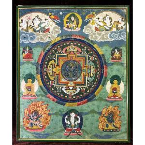 Bouddha Tibétain Antique Thangka Mahakala Bouddhiste