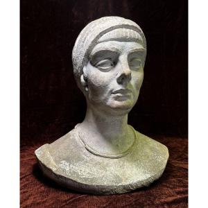 Antique Life-size Terracotta And Stucco Bust Of A Renaissance Woman