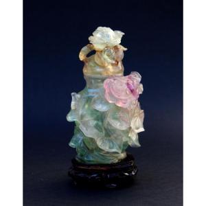 Chinese Carved Coloured Quartz Vase