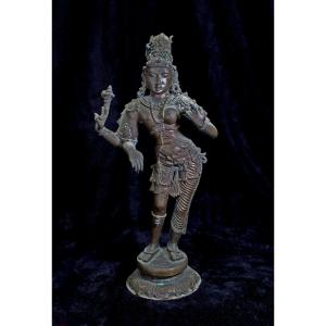 Grand Bronze Indien Antique, Ardhanarishvara Hermaphrodite, Divinité Hindoue Shiva Paevati, 