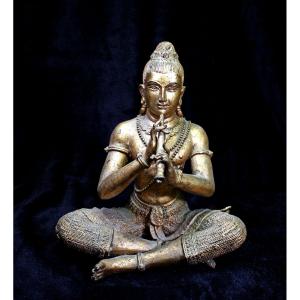 Joueur De Flûte Thaïlandais Antique En Bronze Doré Rattanakosin Phra Aphai Mani