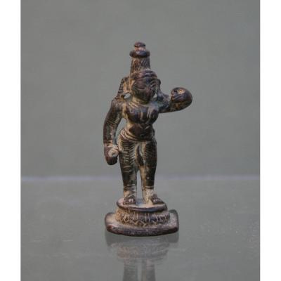 Ancien Parvati Miniature én Bronze Indien Puissance Féminine Déesse Hindou C 17ème (2)