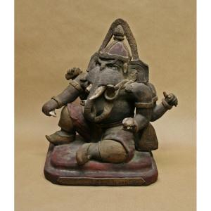 Importante Figure Antique Du Temple Bouddhiste Thai Ganesha Datée Inscrite